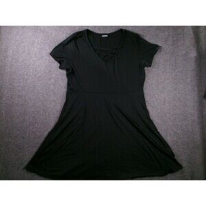 Joe Boxer Dress Womens 2X Black Short Sleeve Crisscross V Neck Fit Flare Casual